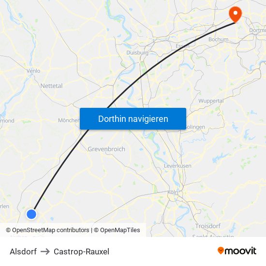 Alsdorf to Castrop-Rauxel map