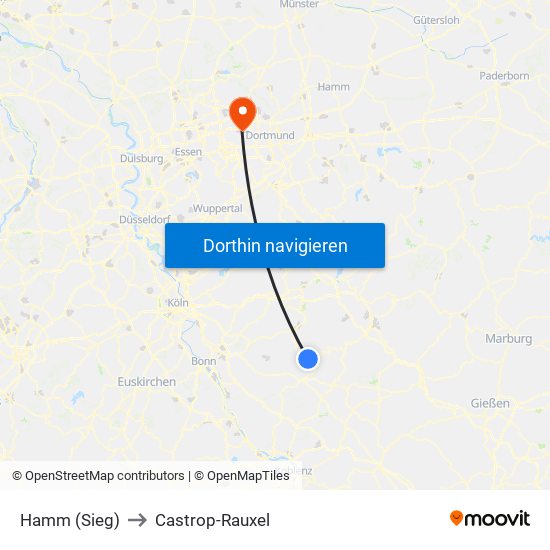 Hamm (Sieg) to Castrop-Rauxel map