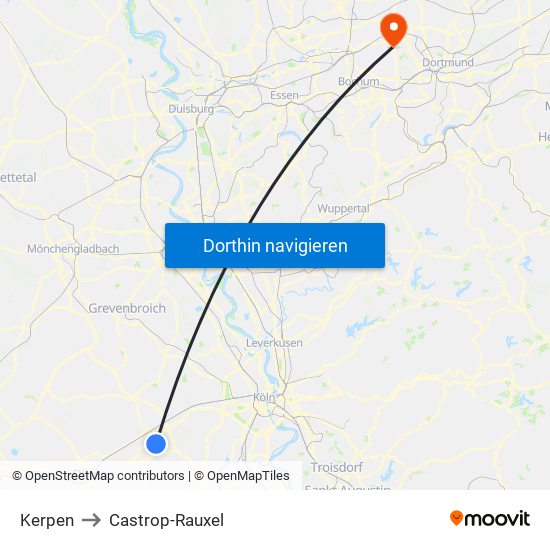 Kerpen to Castrop-Rauxel map