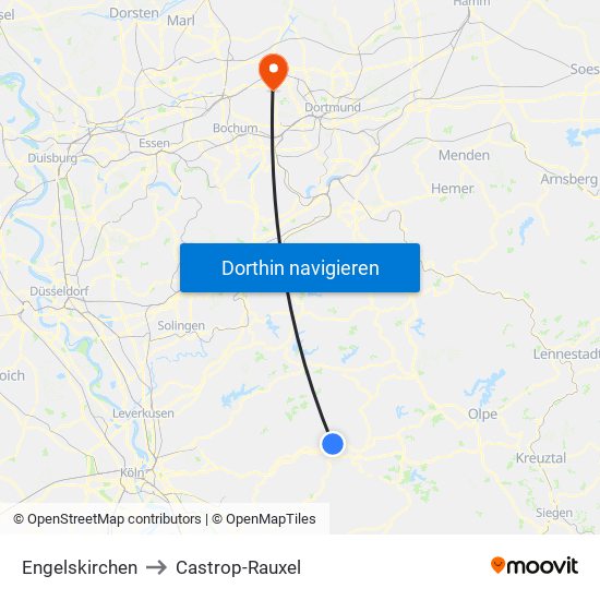 Engelskirchen to Castrop-Rauxel map