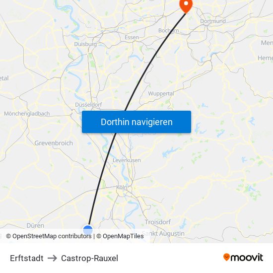 Erftstadt to Castrop-Rauxel map