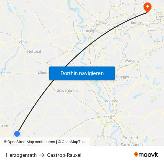 Herzogenrath to Castrop-Rauxel map