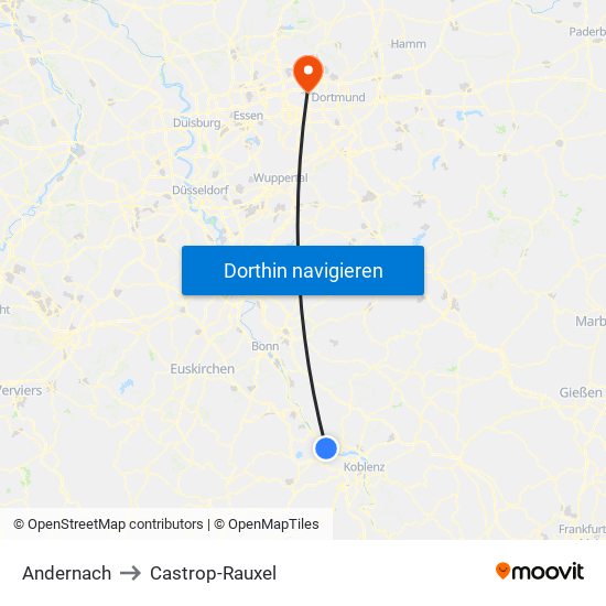 Andernach to Castrop-Rauxel map