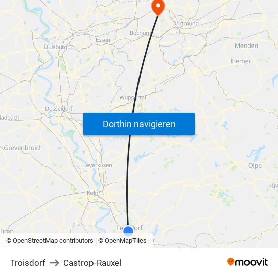 Troisdorf to Castrop-Rauxel map