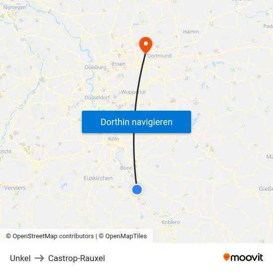 Unkel to Castrop-Rauxel map