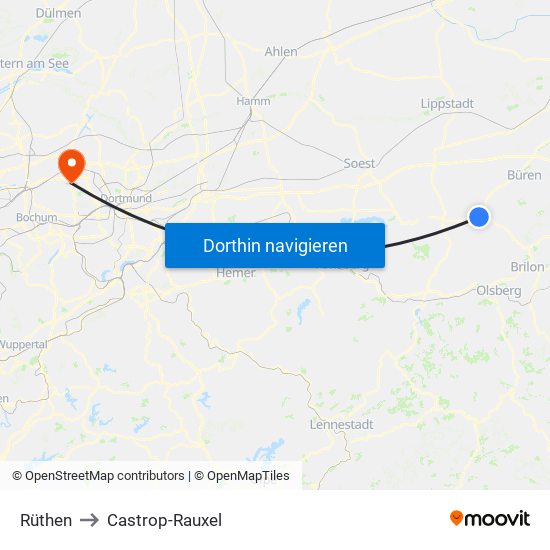 Rüthen to Castrop-Rauxel map