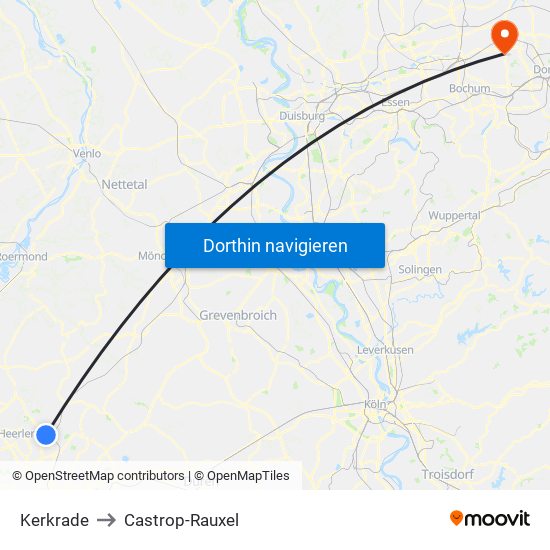 Kerkrade to Castrop-Rauxel map