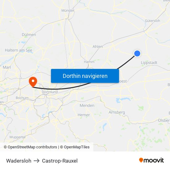 Wadersloh to Castrop-Rauxel map