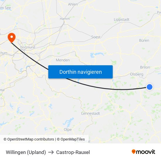 Willingen (Upland) to Castrop-Rauxel map