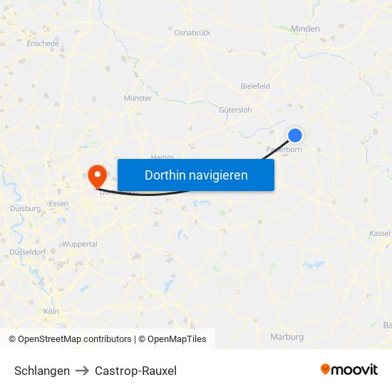 Schlangen to Castrop-Rauxel map