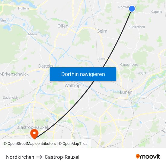 Nordkirchen to Castrop-Rauxel map