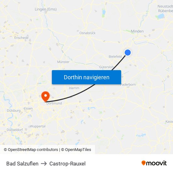 Bad Salzuflen to Castrop-Rauxel map