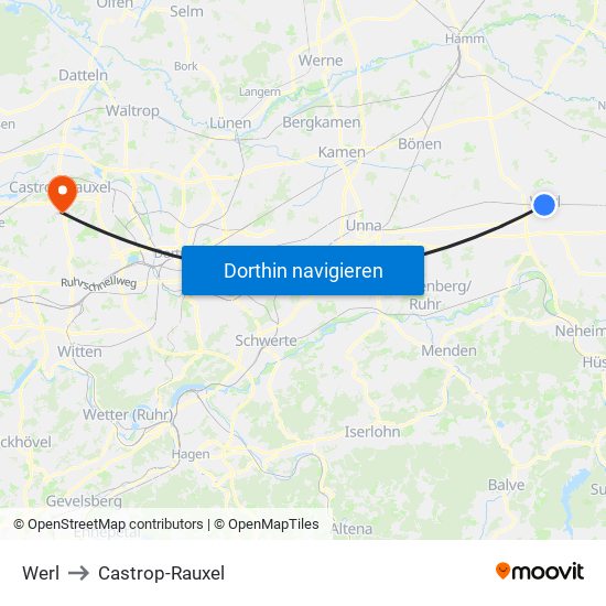 Werl to Castrop-Rauxel map