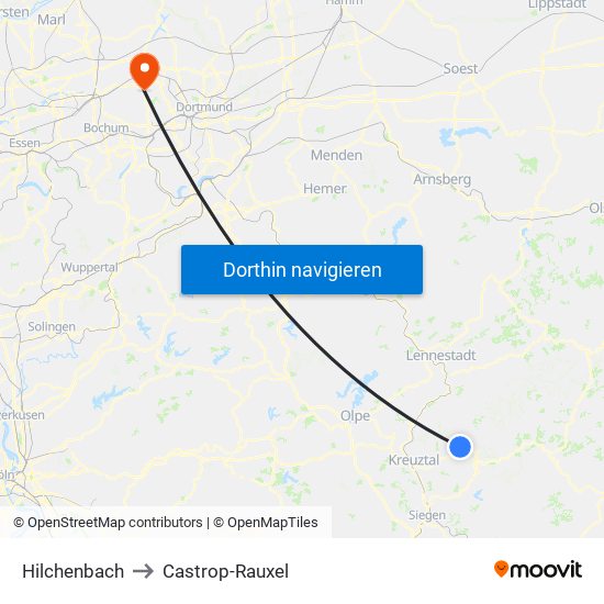 Hilchenbach to Castrop-Rauxel map