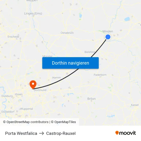 Porta Westfalica to Castrop-Rauxel map