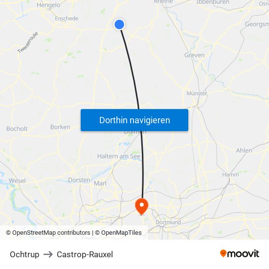 Ochtrup to Castrop-Rauxel map