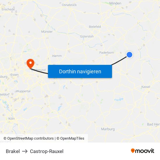 Brakel to Castrop-Rauxel map