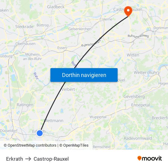 Erkrath to Castrop-Rauxel map