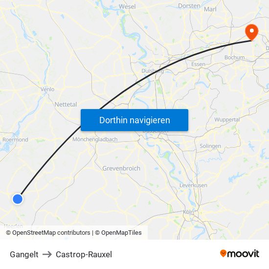 Gangelt to Castrop-Rauxel map