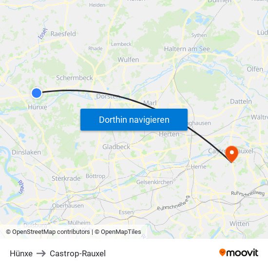 Hünxe to Castrop-Rauxel map