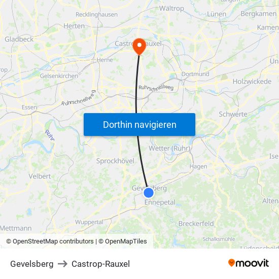 Gevelsberg to Castrop-Rauxel map