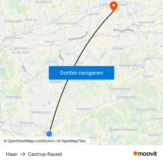 Haan to Castrop-Rauxel map