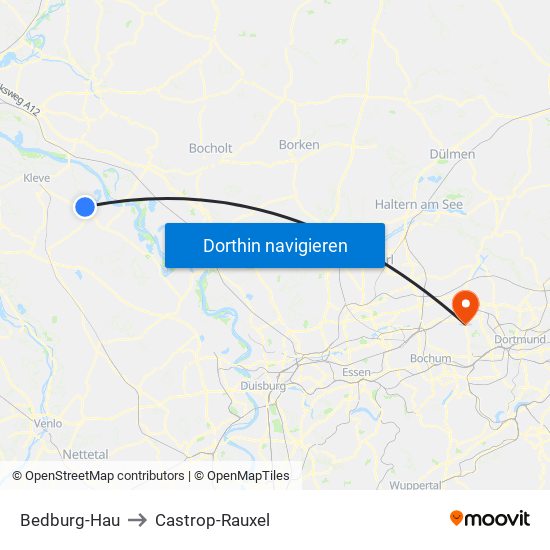 Bedburg-Hau to Castrop-Rauxel map