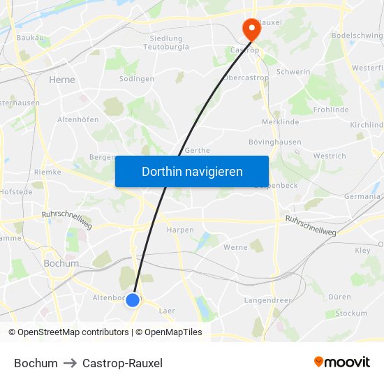 Bochum to Castrop-Rauxel map