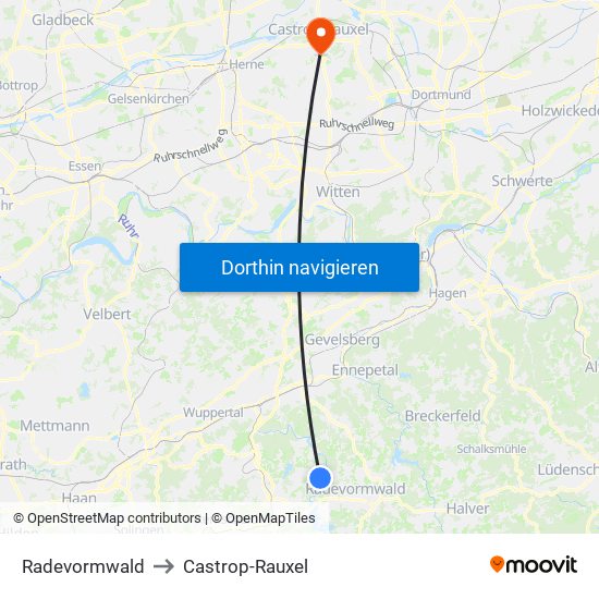 Radevormwald to Castrop-Rauxel map