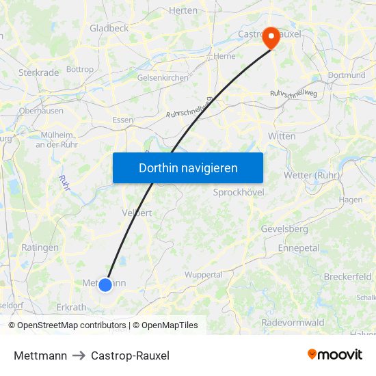 Mettmann to Castrop-Rauxel map