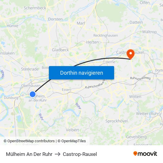 Mülheim An Der Ruhr to Castrop-Rauxel map