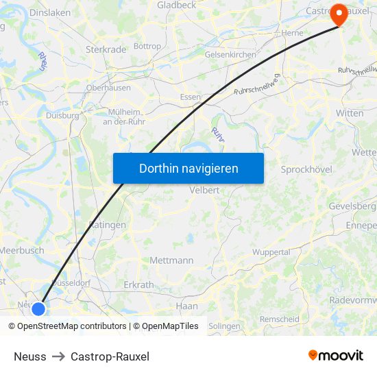 Neuss to Castrop-Rauxel map