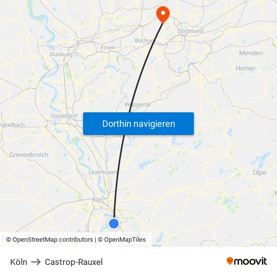 Köln to Castrop-Rauxel map