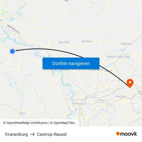 Kranenburg to Castrop-Rauxel map