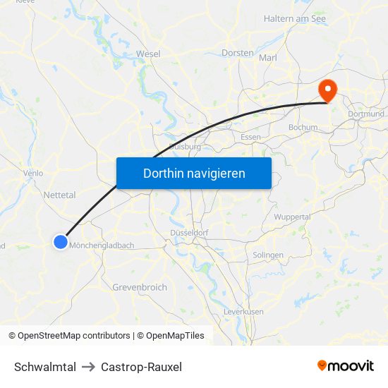 Schwalmtal to Castrop-Rauxel map
