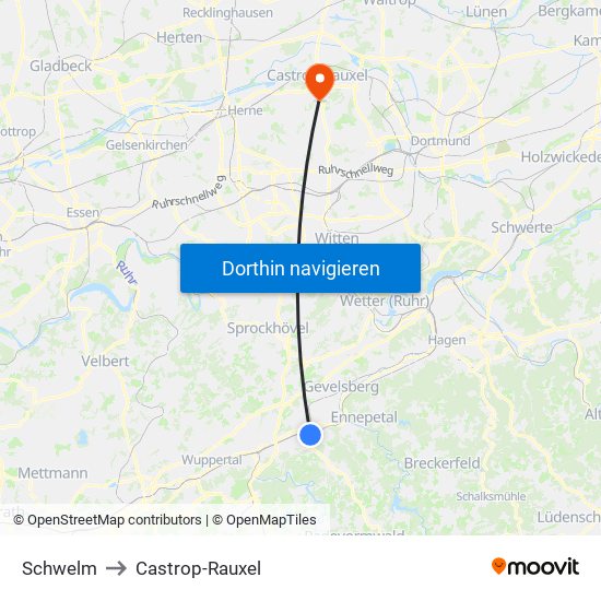 Schwelm to Castrop-Rauxel map