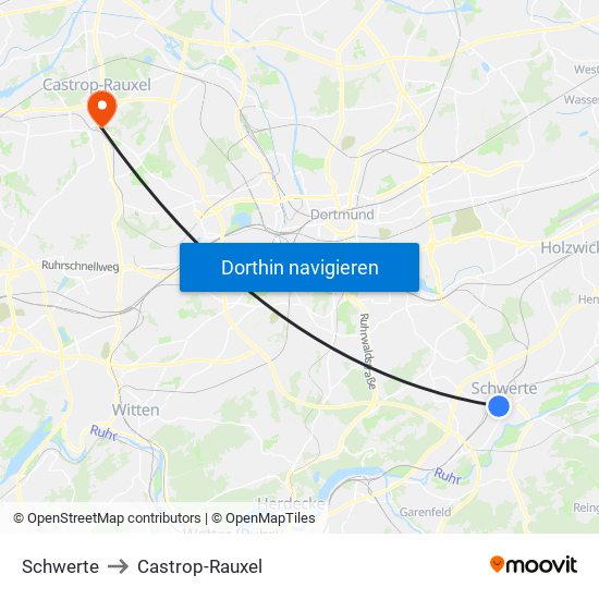 Schwerte to Castrop-Rauxel map