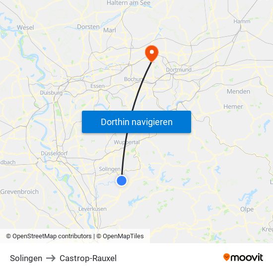 Solingen to Castrop-Rauxel map