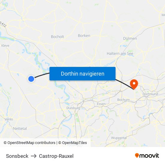 Sonsbeck to Castrop-Rauxel map