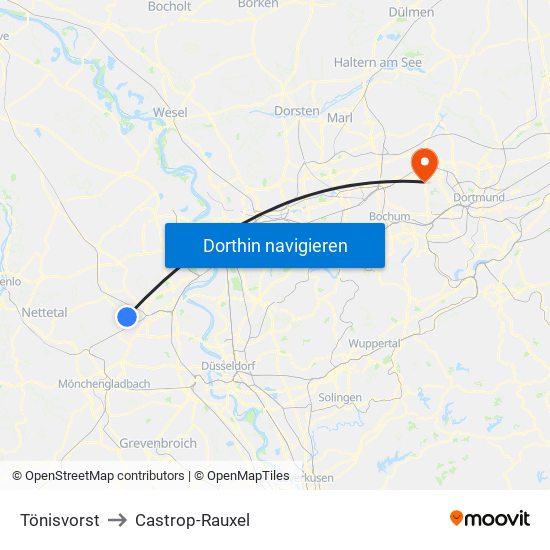 Tönisvorst to Castrop-Rauxel map