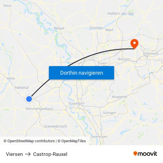 Viersen to Castrop-Rauxel map