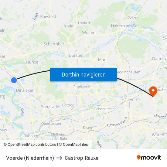 Voerde (Niederrhein) to Castrop-Rauxel map