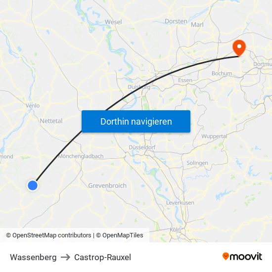 Wassenberg to Castrop-Rauxel map