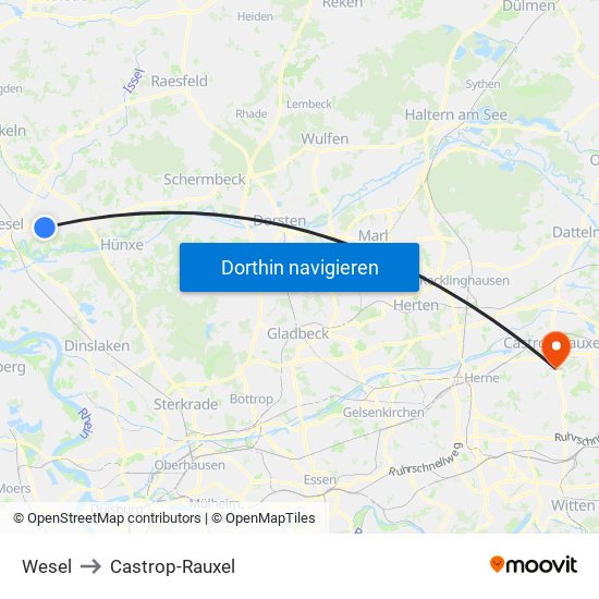 Wesel to Castrop-Rauxel map