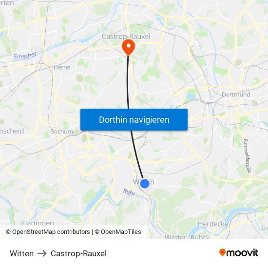 Witten to Castrop-Rauxel map