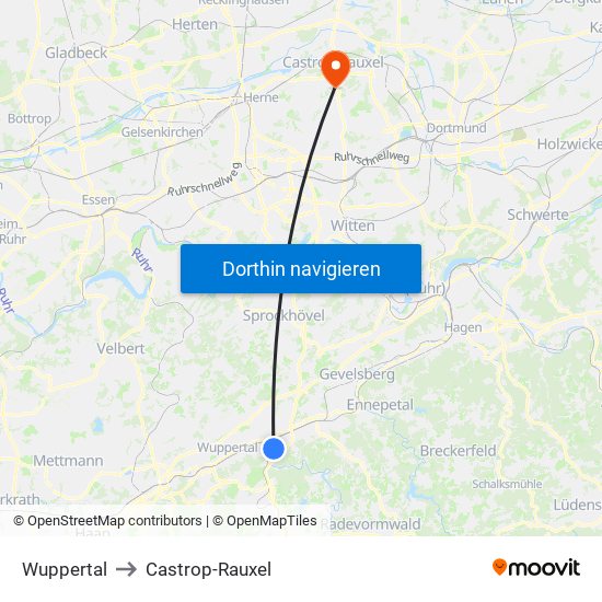 Wuppertal to Castrop-Rauxel map