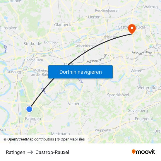 Ratingen to Castrop-Rauxel map