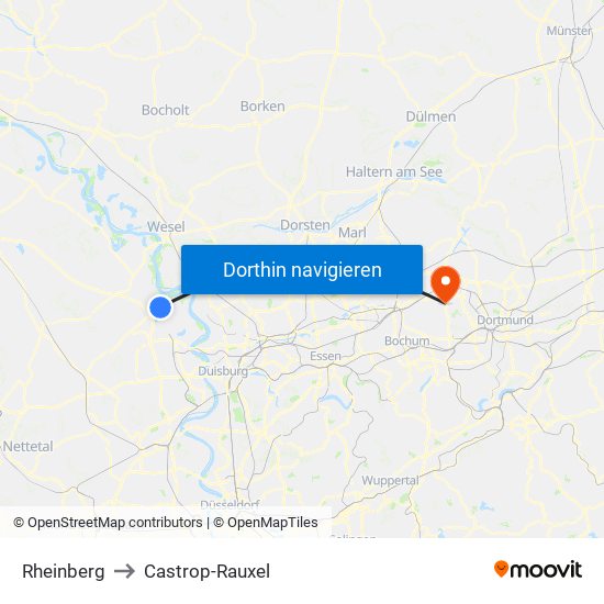 Rheinberg to Castrop-Rauxel map