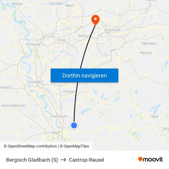 Bergisch Gladbach (S) to Castrop-Rauxel map