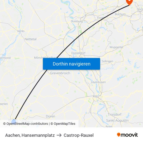 Aachen, Hansemannplatz to Castrop-Rauxel map